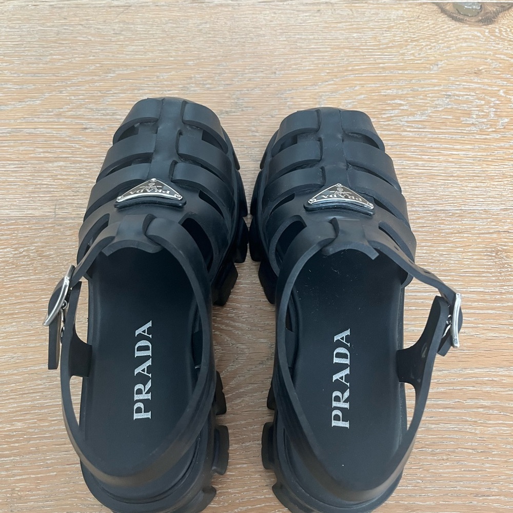 Prada Black Rubber Caged Platform Sandals - Picture 4 of 6